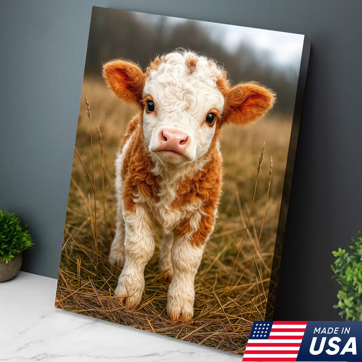 Cute Highland Cow Calf Canvas Art – Adorable Baby Cow Portrait