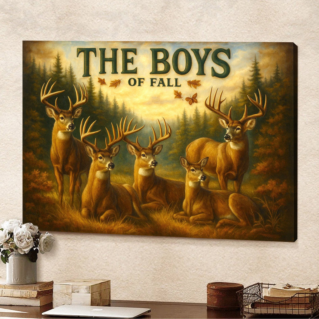 The Boys of Fall Deer Canvas Wall Art – Rustic Autumn Wildlife Scene – Lodge and Cabin Decor