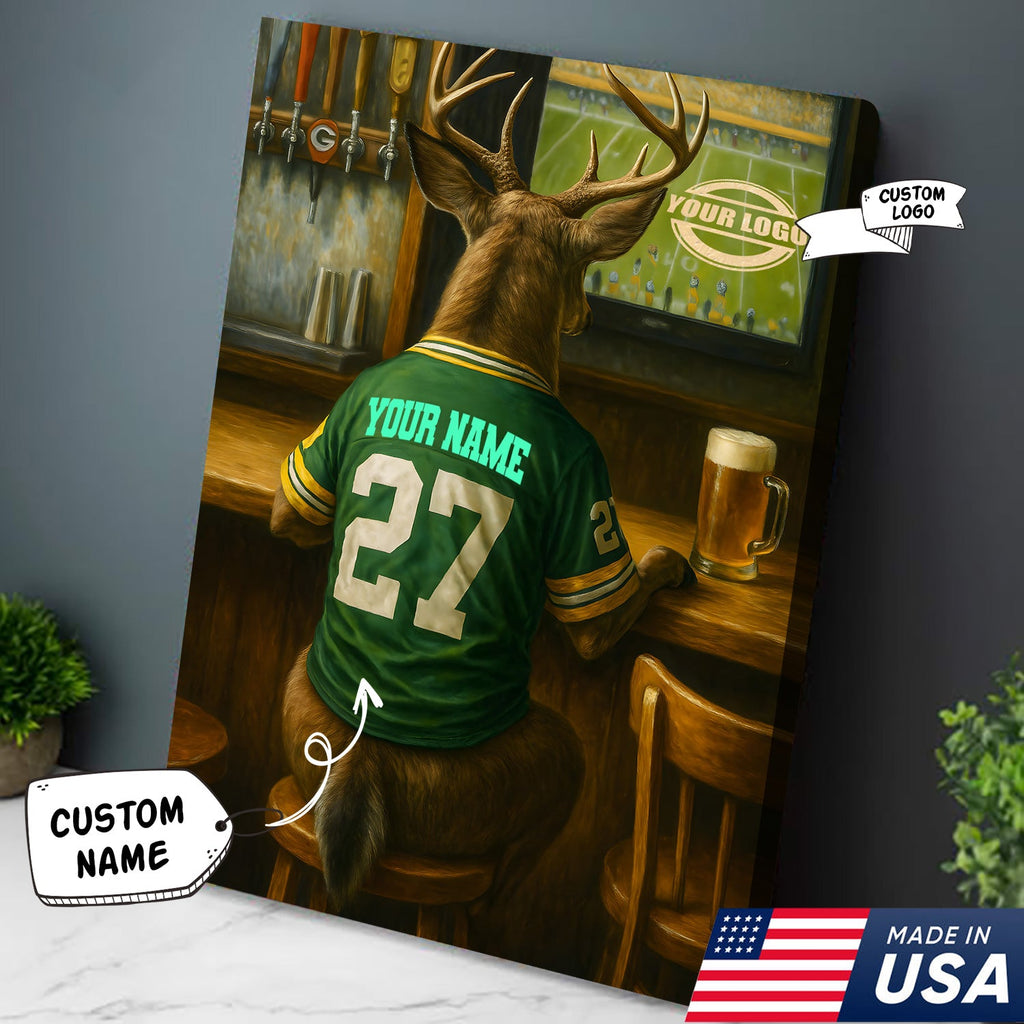 Custom Deer Football Canvas Wall Art – Personalized Deer Watching Sports Drinking Funny Sports Bar Decor