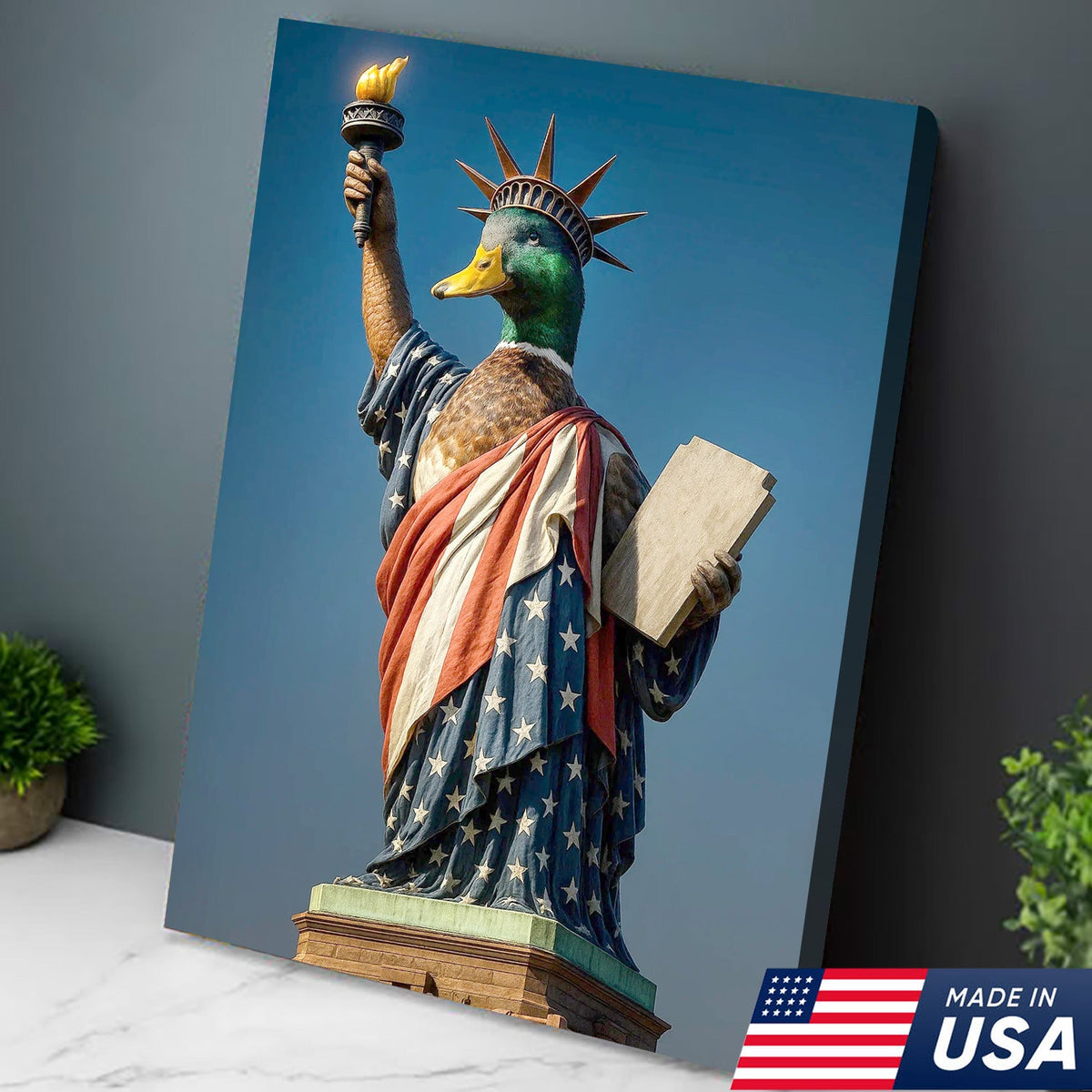 Duck of Liberty Canvas Wall Art, Funny Patriotic Duck Statue Artwork