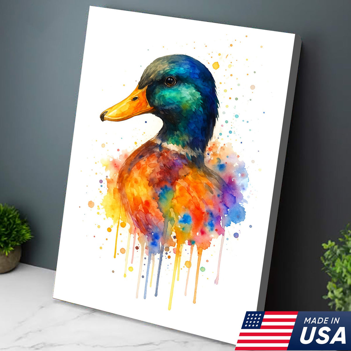Colorful Mallard Duck Canvas Wall Art – Watercolor Hunting Decor