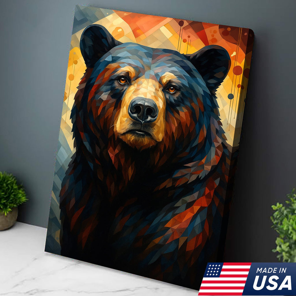 Geometric Bear Portrait Canvas – Modern Rustic Wall Art for Cabin & Man Cave Decor