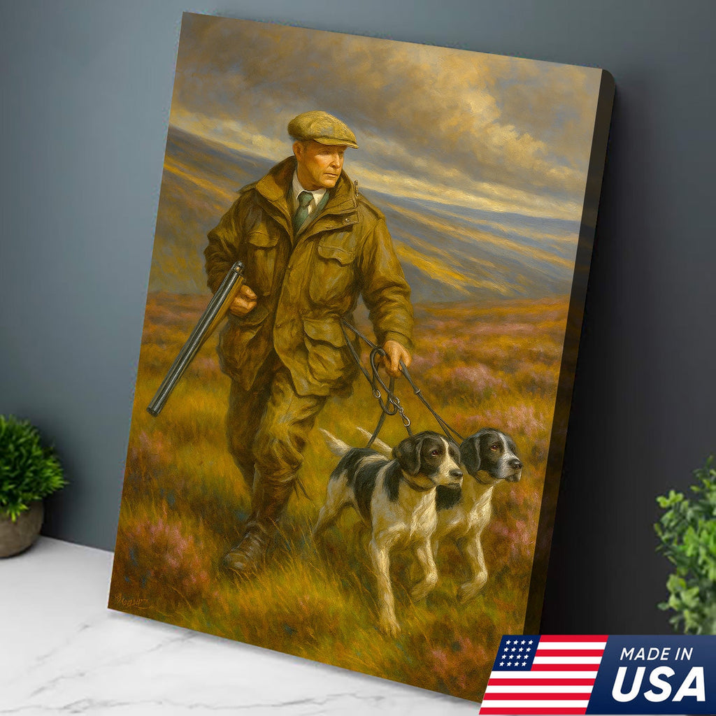 Upland Hunter With Hunting Dogs Canvas – Classic Field Sport Wall Art, Rustic Lodge Decor Gift