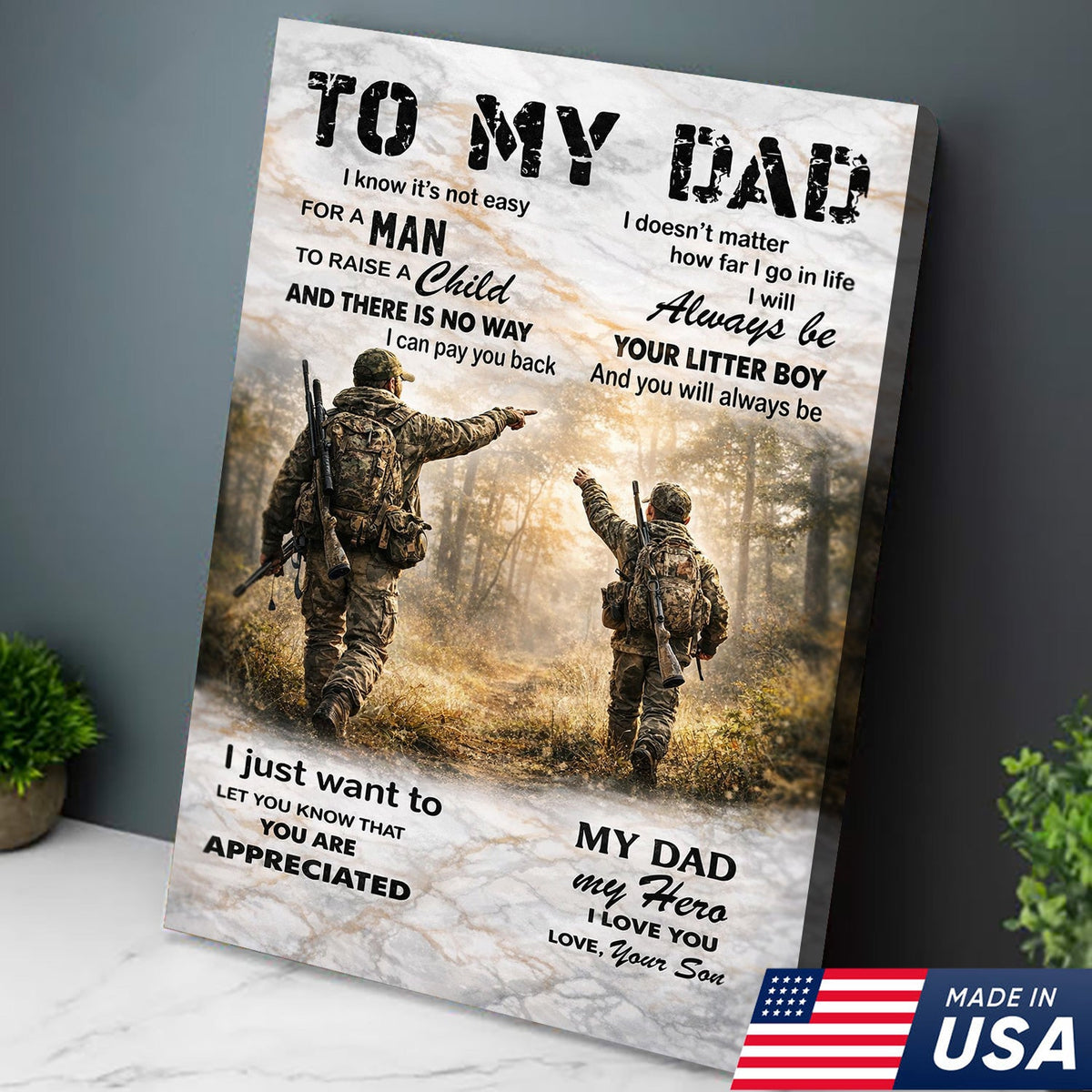 Personalized To My Dad Hunting Canvas Wall Art Father Son Love Gift Deer Hunter Decor