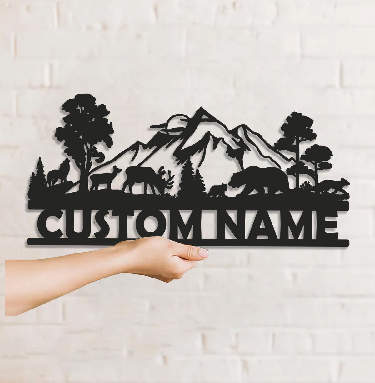 Personalized Wildlife Metal Sign WITH LED/WITHOUT LED - Rustic Cabin Name Sign with Deer & Bear