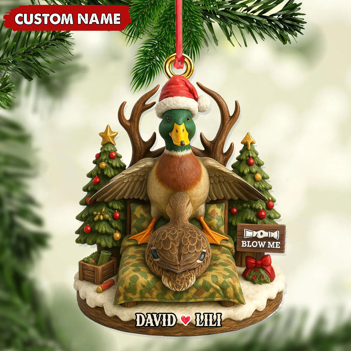 Funny Duck Hunter Couple Ornament, Personalized Christmas Gift for Hunting Lovers