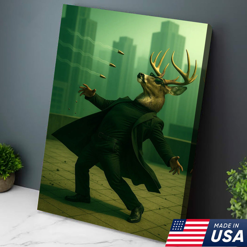 Cool Deer Wall Art Canvas, Buck Dodging Bullets in Long Coat product image 4