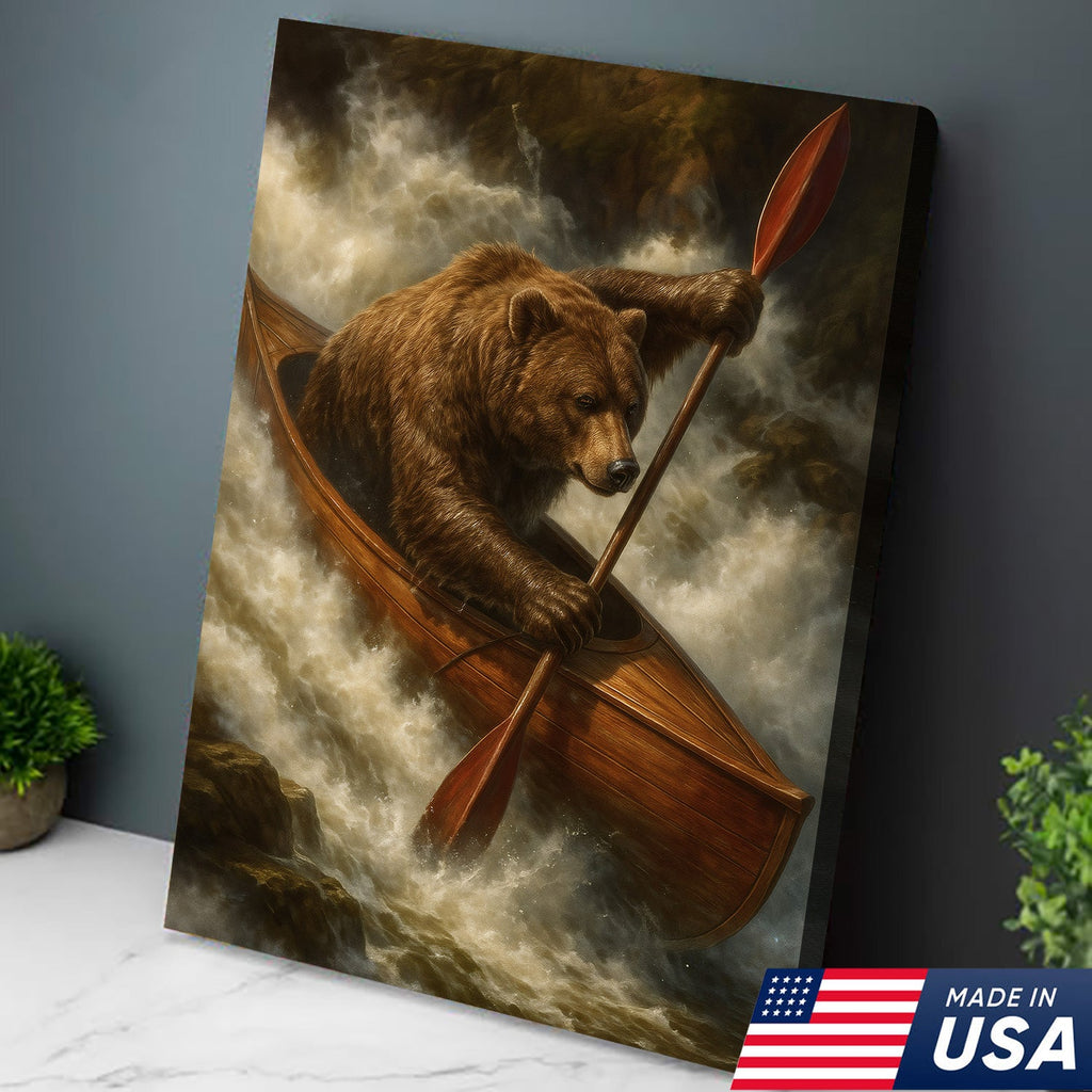 Bear Kayak Adventure Canvas – Epic Wall Art Gift for Outdoor Lovers, Campers & Adventurers