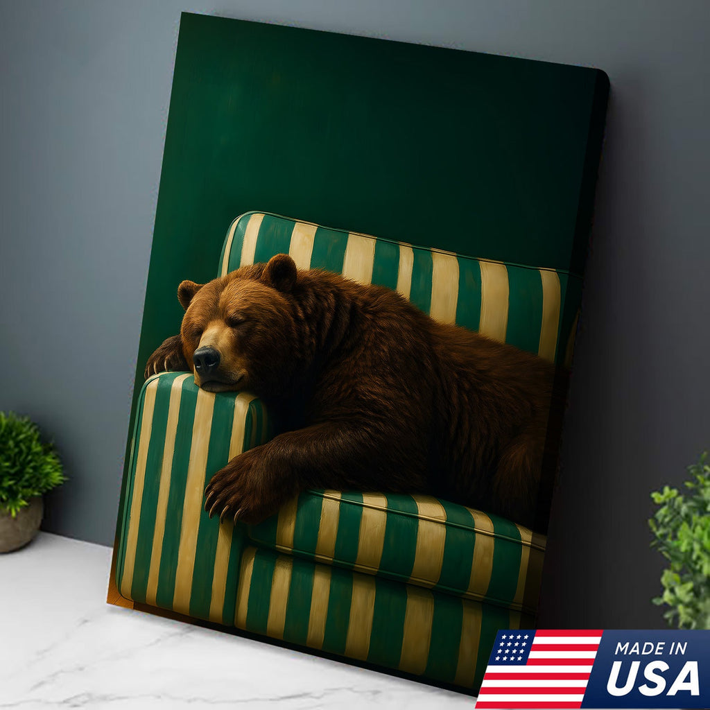 Funny Bear Canvas Wall Art – Rustic Cabin Decor & Perfect Gift for Hunters or Outdoorsmen