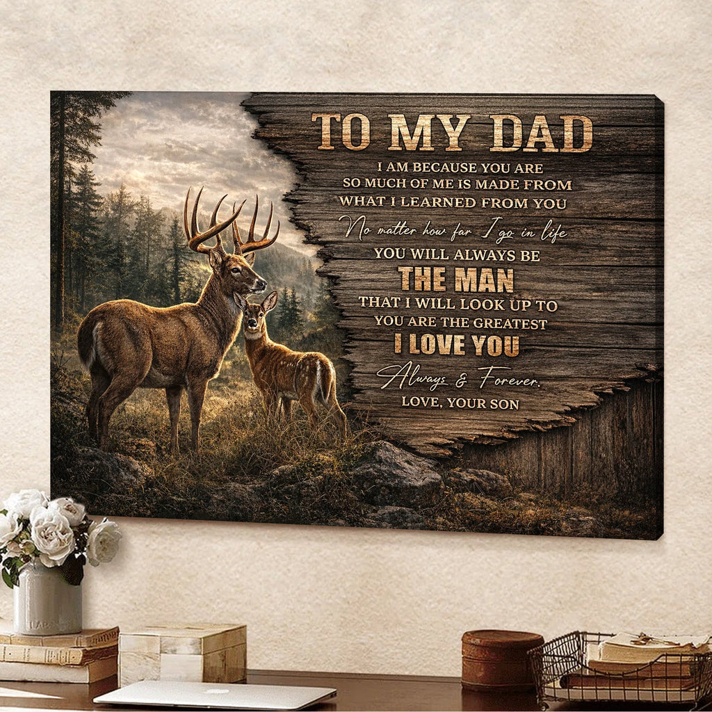 To My Dad Deer Canvas Print, Rustic Dad Gift Wildlife Canvas Decor