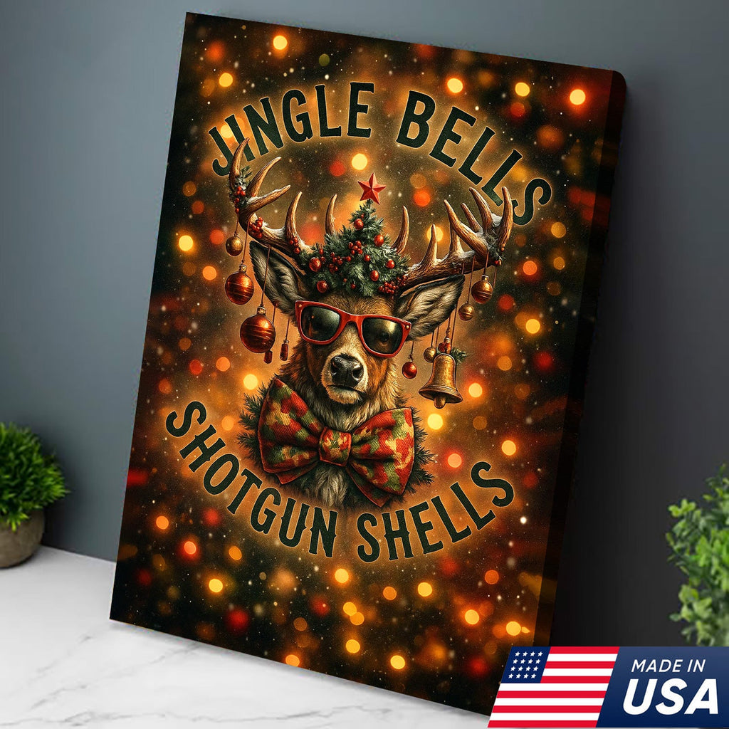 Christmas Deer Canvas Wall Art, Funny Holiday Reindeer Decor, Rustic Lodge Christmas Decoration
