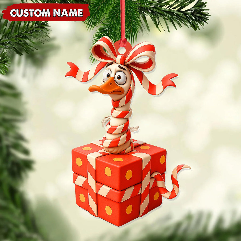 Personalized Funny Duck Gift Box Acrylic Ornament – Hilarious Christmas Decor, Perfect Gag Gift for Friends & Coworkers