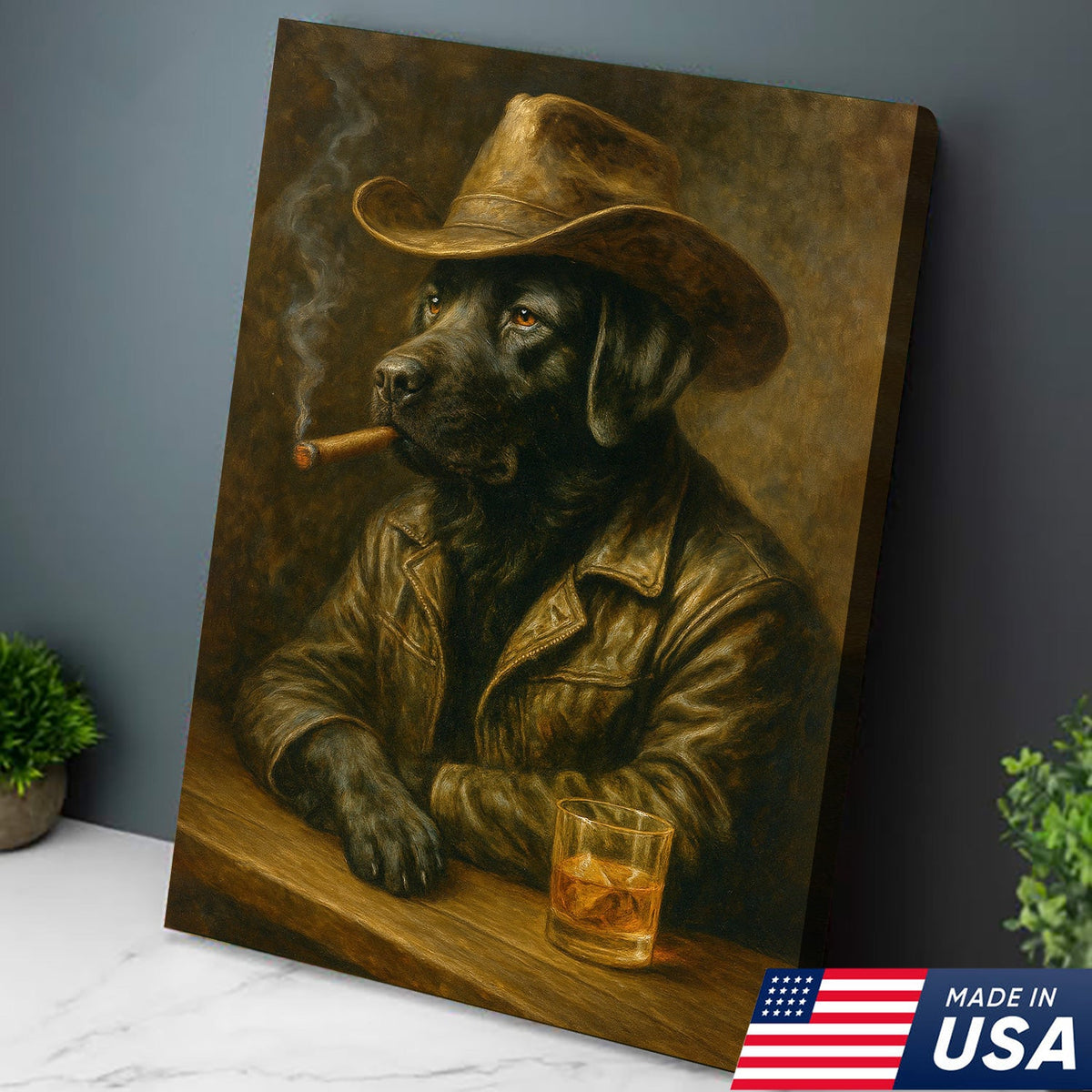 Labrador Cowboy Canvas Wall Art – Rustic Country Dog Print for Hunters