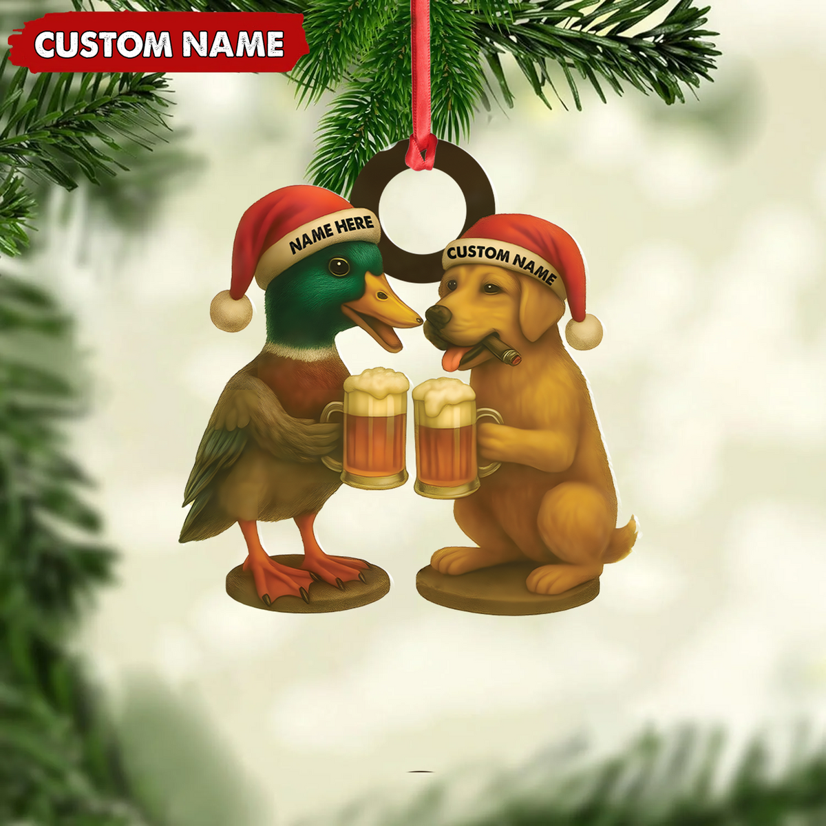 Custom Duck & Dog Acrylic Christmas Ornament – Personalized Hunter Gift