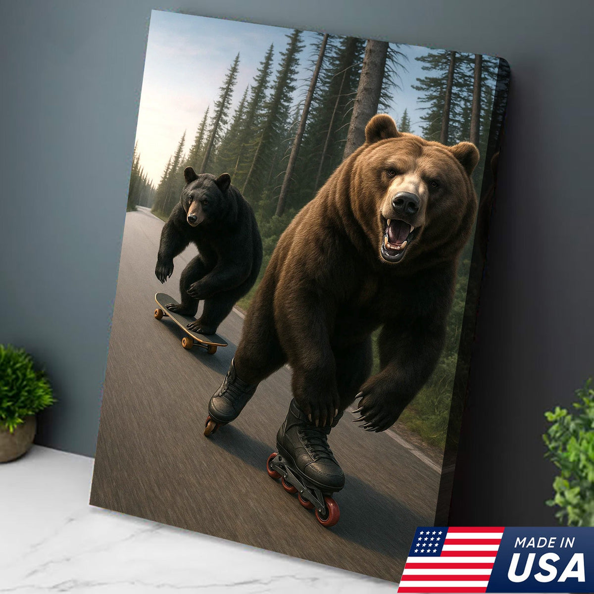 Skating Bears Canvas Art – Funny Bears on Skateboards & Rollerblades