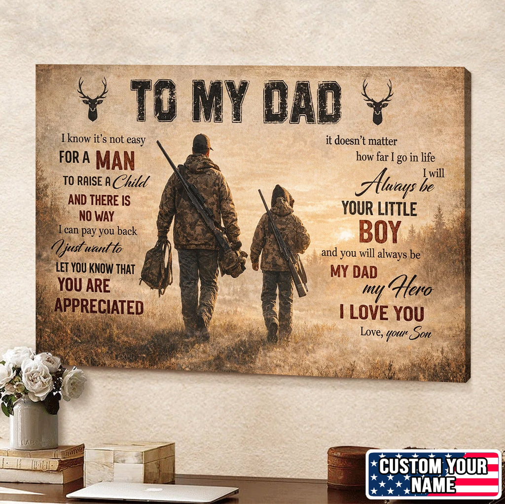 To My Dad Hunting Canvas Print, Father and Son Deer Hunting Wall Art Personalized Gift