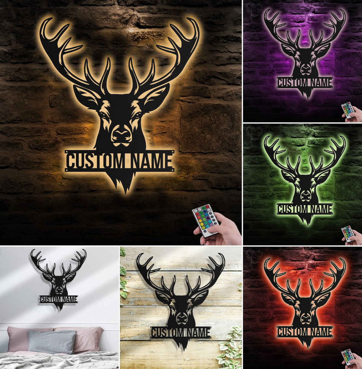 Personalized Deer Head Metal Sign WITH LED/WITHOUT LED – Rustic Hunting Cabin Wall Decor