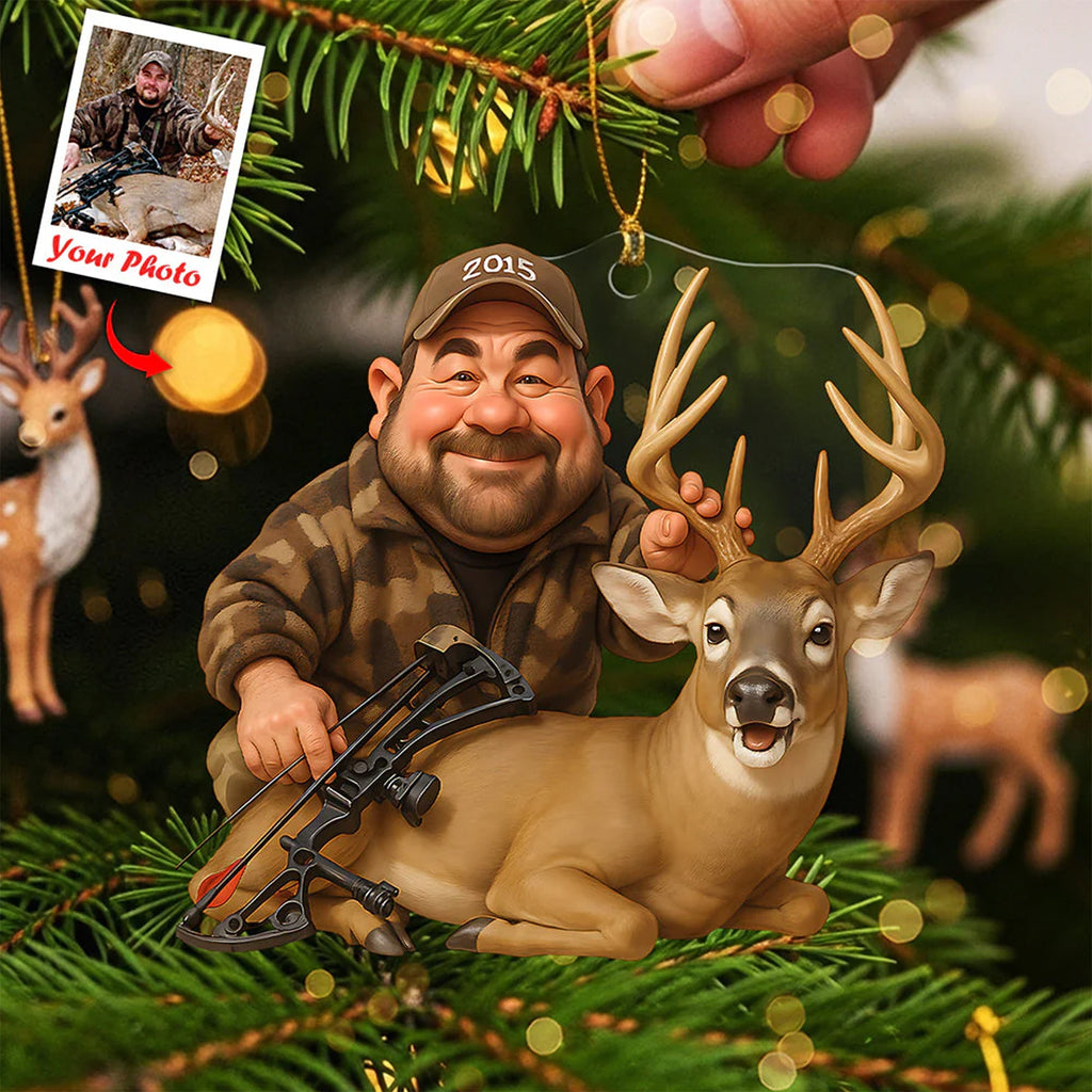 Personalized Hunting Acrylic Christmas Ornament – Custom Photo Caricature Gift For Hunters