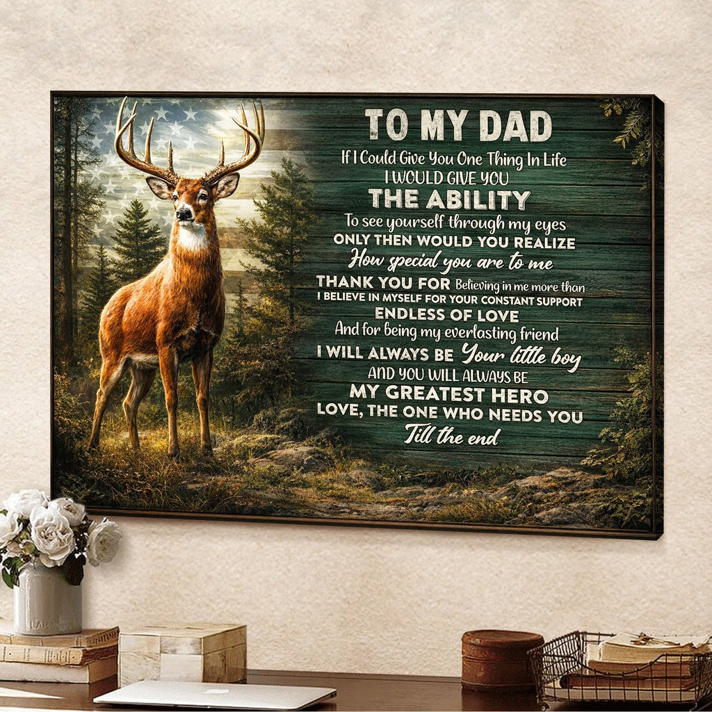 To My Dad Deer Canvas Wall Art – Emotional Father Son Gift