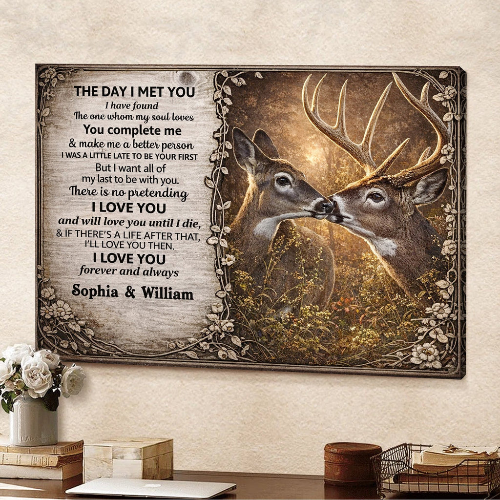 Personalized The Day I Met You Deer Canvas Wall Art, Romantic Couple Love Quote Artwork