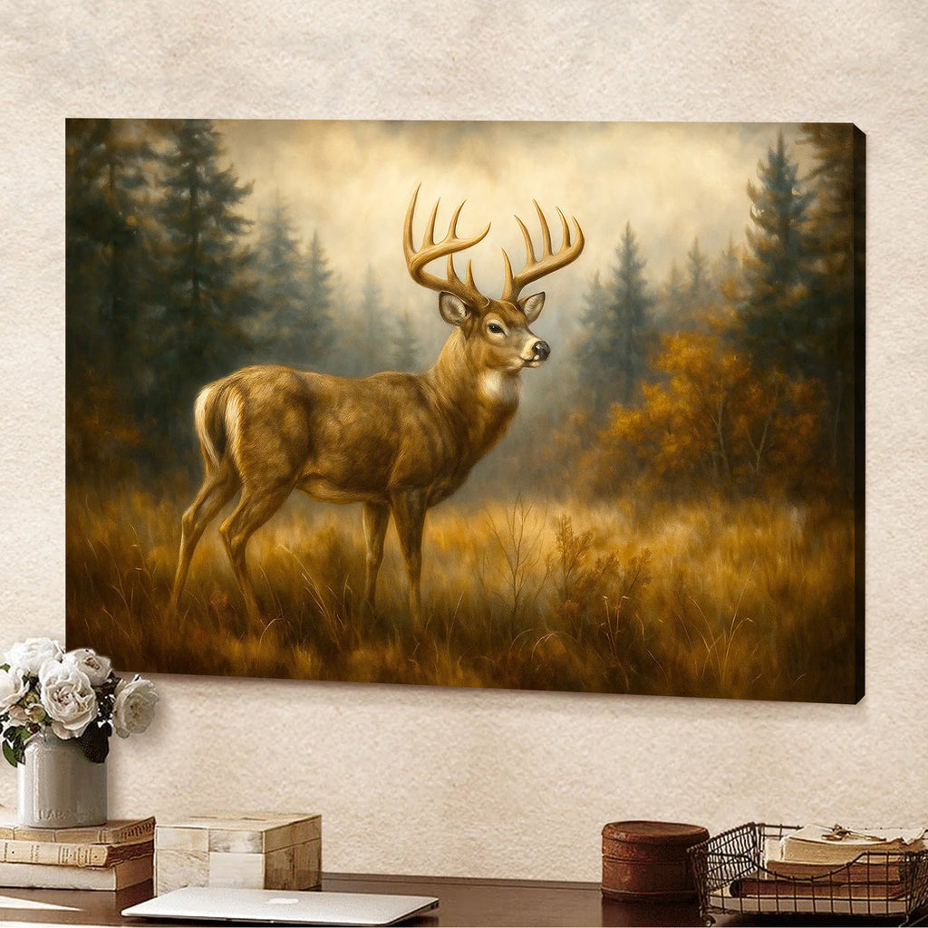 Rustic Deer Canvas Wall Art – Majestic Wildlife Forest Scene – Perfect Cabin and Lodge Decor