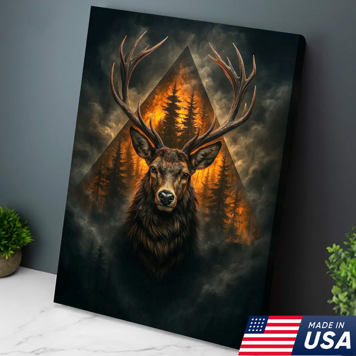 Majestic Deer Canvas Wall Art, Rustic Woodland Animal Decor, Mountain Forest Sunset Home Decoration