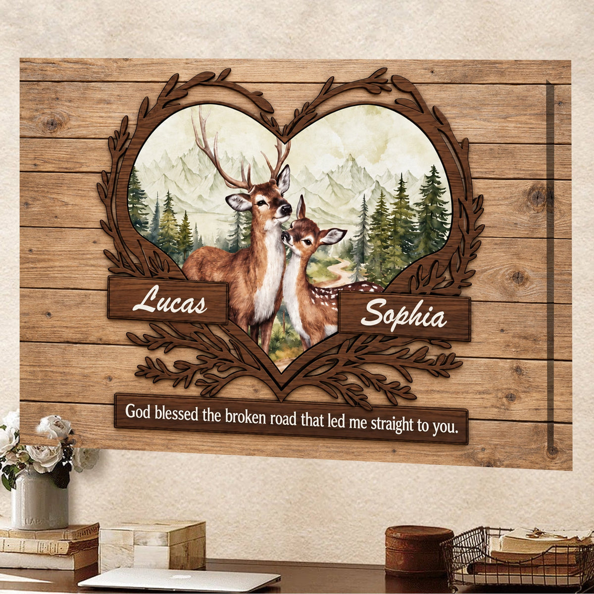 Personalized Deer Heart Love Canvas