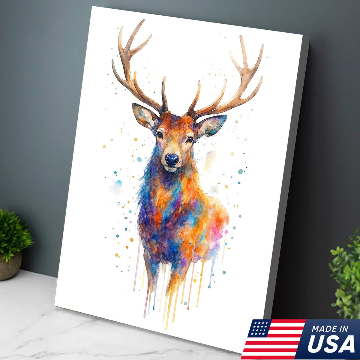 Watercolor Deer Canvas Wall Art – Rustic Cabin Decor for Hunters