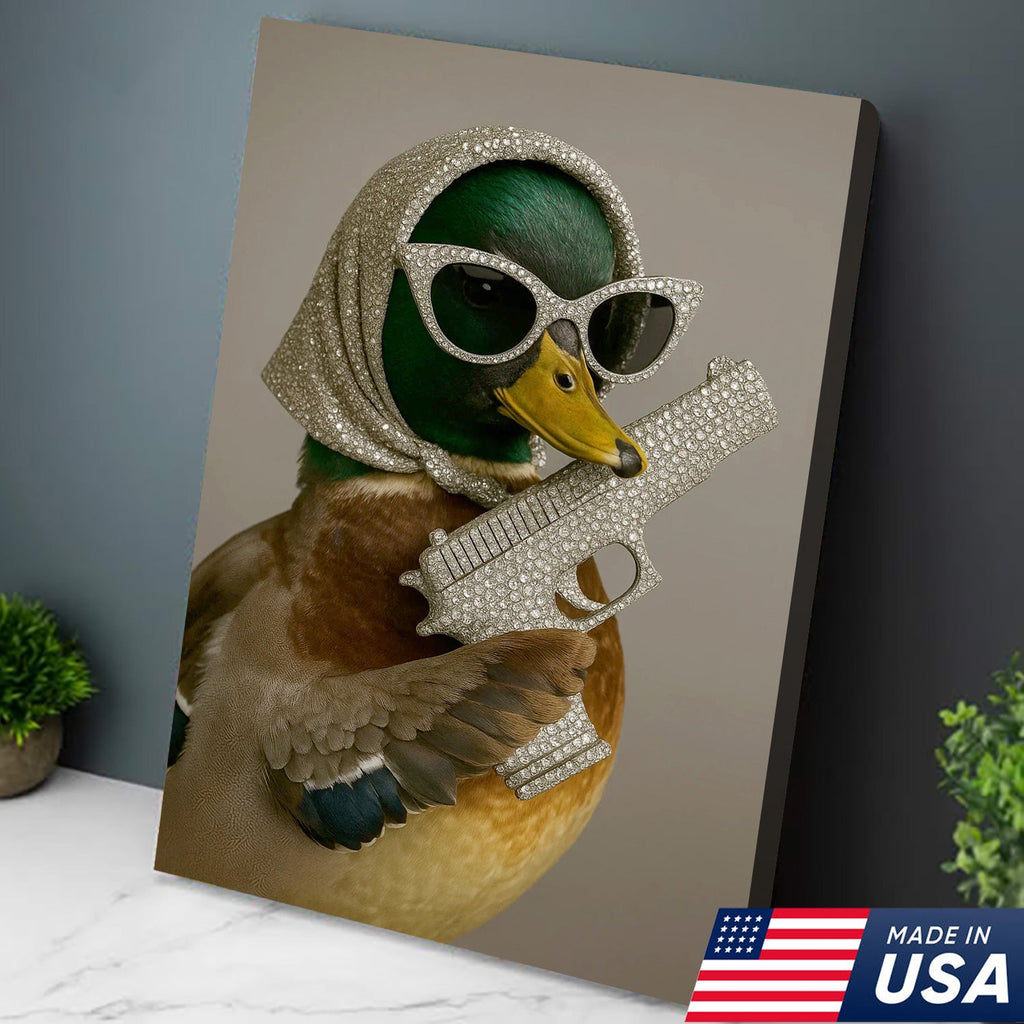 Glam Duck Canvas Art – Fancy Diamond-Style Shades & Sparkling Prop