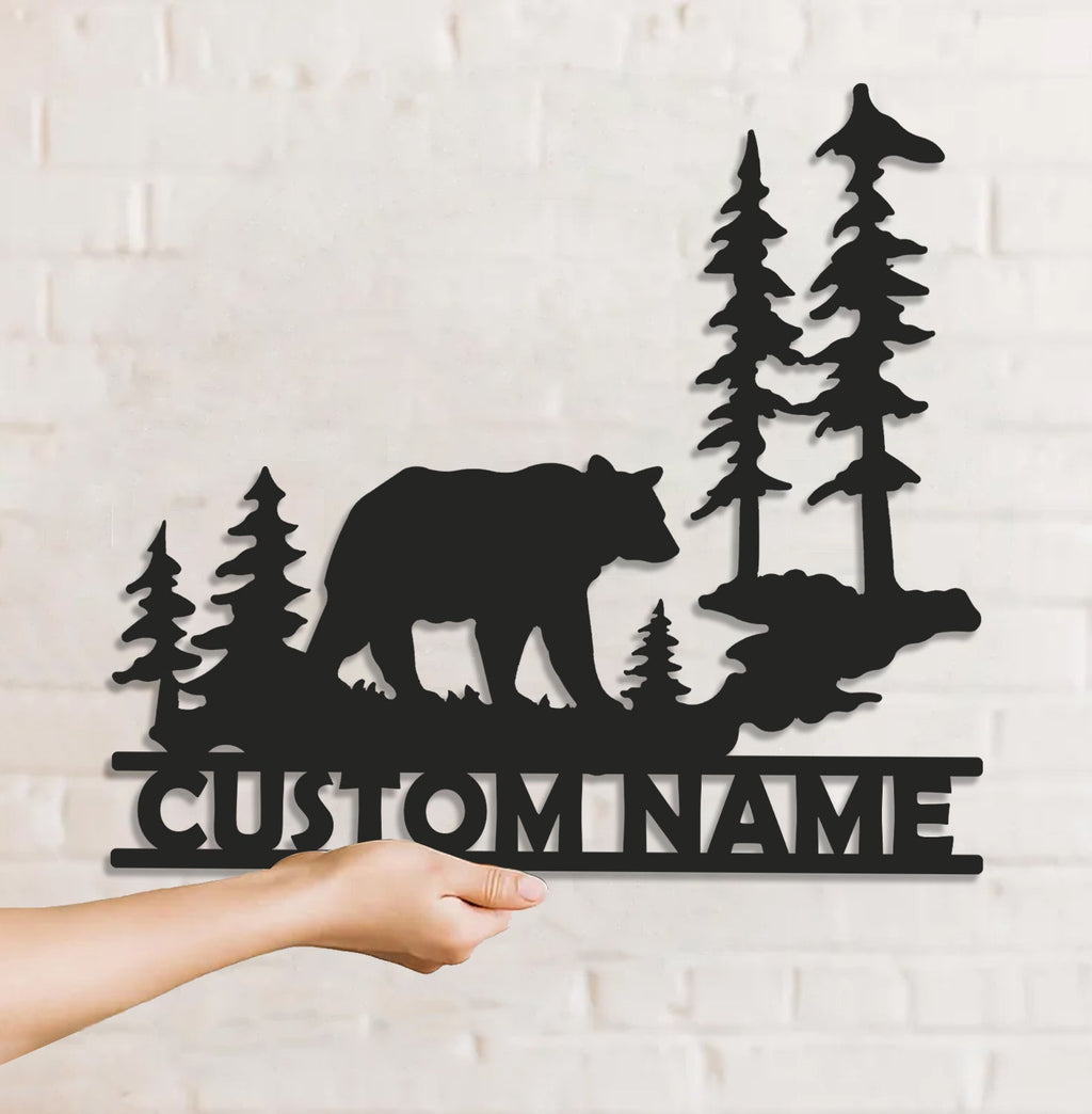 Personalized Bear Metal Sign WITH LED/WITHOUT LED - Rustic Cabin Name Sign