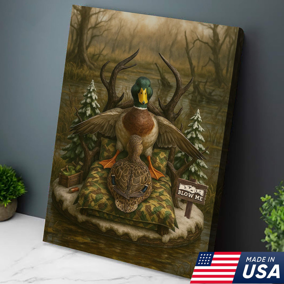 Funny Duck Hunting Canvas, Mallard Lover Wall Art, Humorous Waterfowl Decor for Hunters