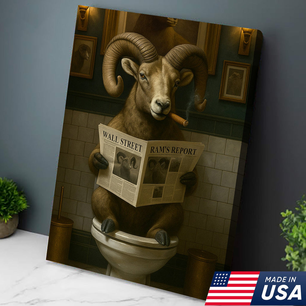 Funny Bighorn Sheep Bathroom Wall Art – Rustic Hunting Cabin & Man Cave Decor