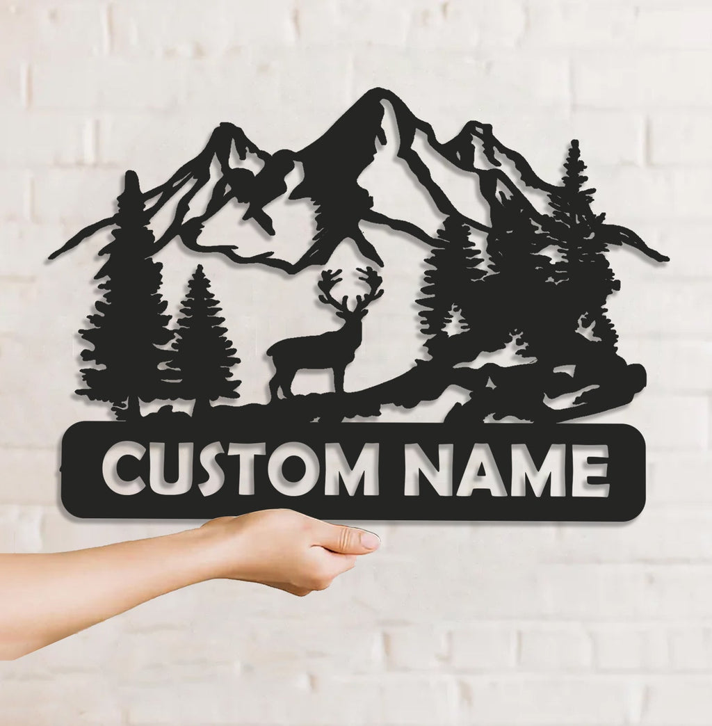Personalized Deer Metal Sign WITH LED/WITHOUT LED - Mountain Cabin Name Sign