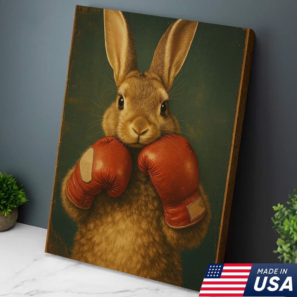 Funny Bunny Boxer Canvas – Sports Animal Wall Art for Gym, Boxing Lovers, Rustic Man Cave Decor