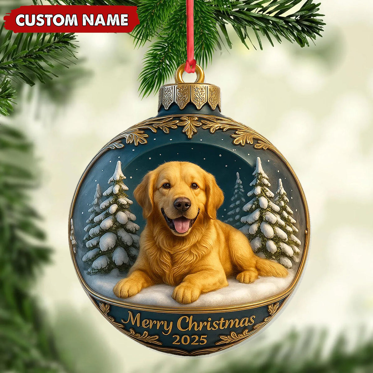 Personalized Golden Retriever Christmas Ornament, Custom Name Dog Bauble, Merry Christmas 2025 Pet Lover Tree Decor