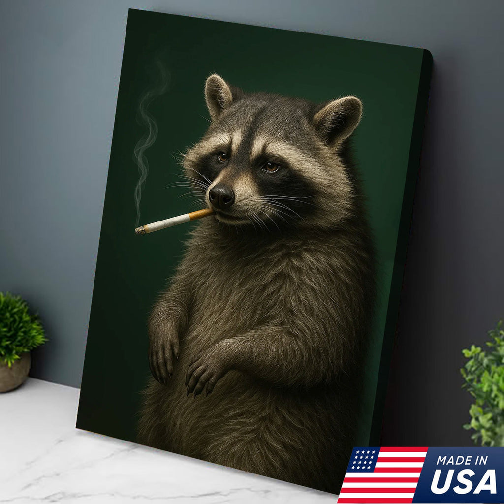 Raccoon Canvas Wall Art – Woodland Animal Print – Rustic Lodge and Cabin Wall Decor