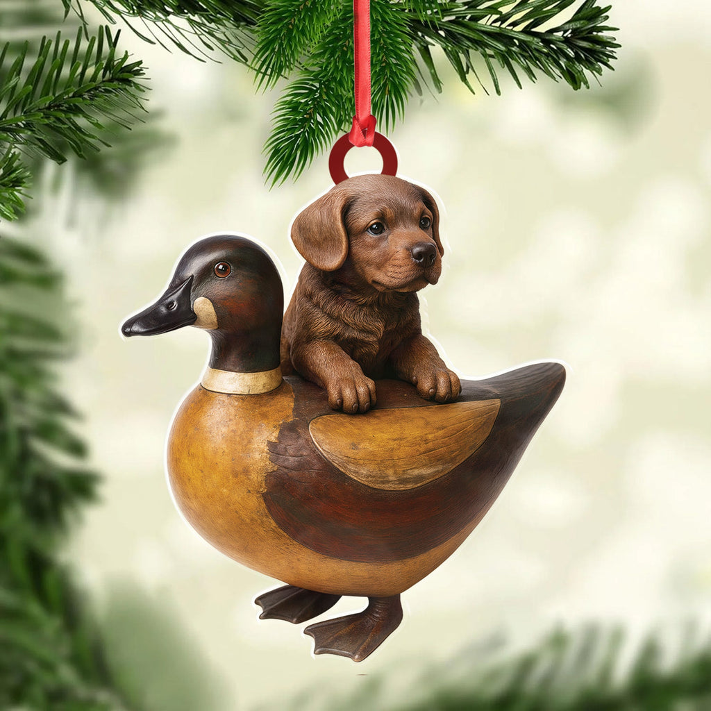 Personalized Funny Puppy and Duck Acrylic Ornament – Rustic Hunting Decor for Dog Lovers, Country Cabin Wall Art, Whimsical Farmhouse Gift for Hunters