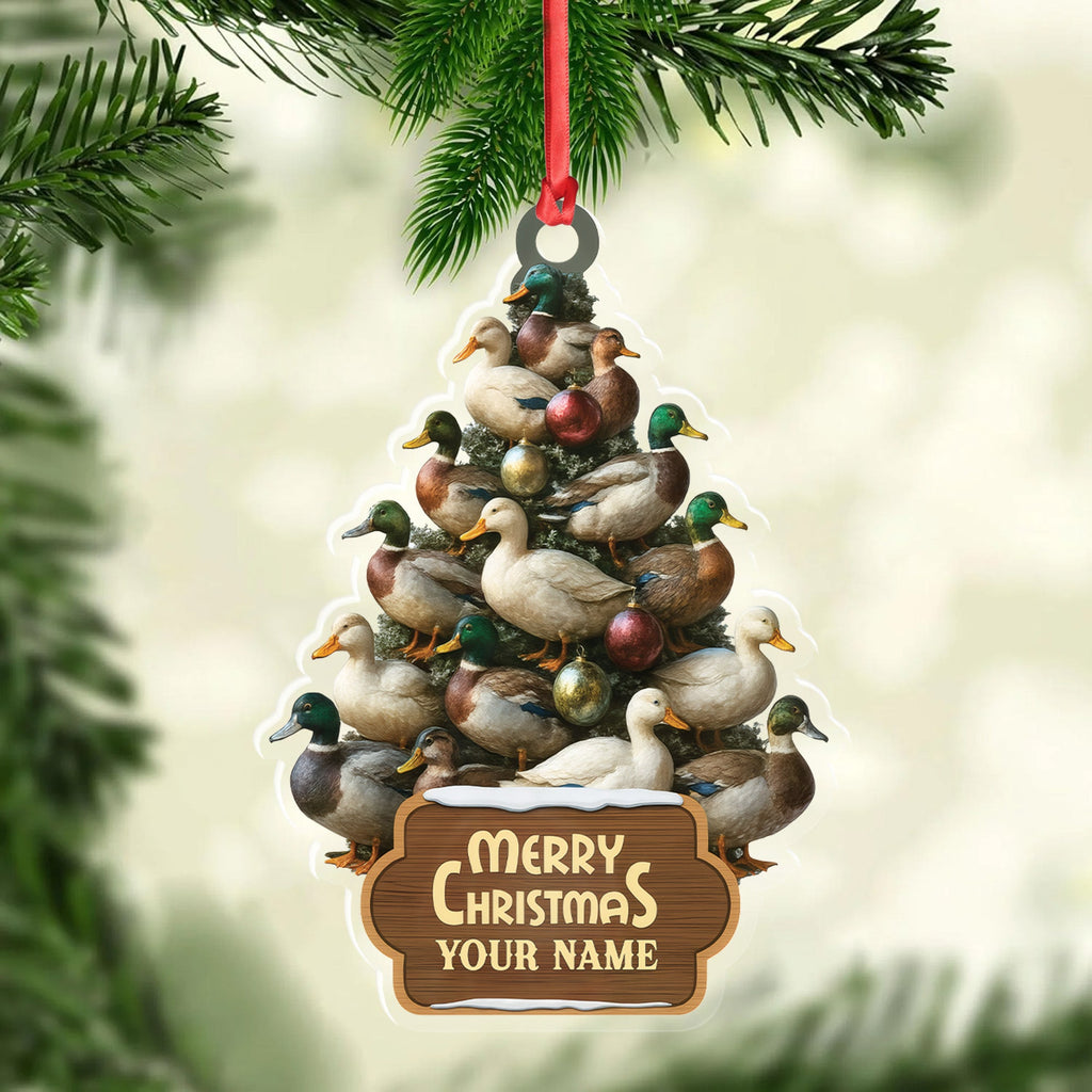 Funny Duck Christmas Tree Acrylic Ornament – Personalized Hunting Gift, Mallard Duck Lover Decoration, Rustic Country Holiday Decor