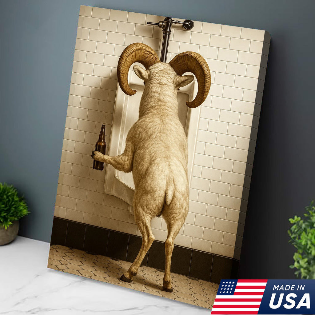 Whimsical Dall Sheep Canvas Wall Art - Funny Rustic Bathroom Decor for Cabin, Farmhouse, and Lodge