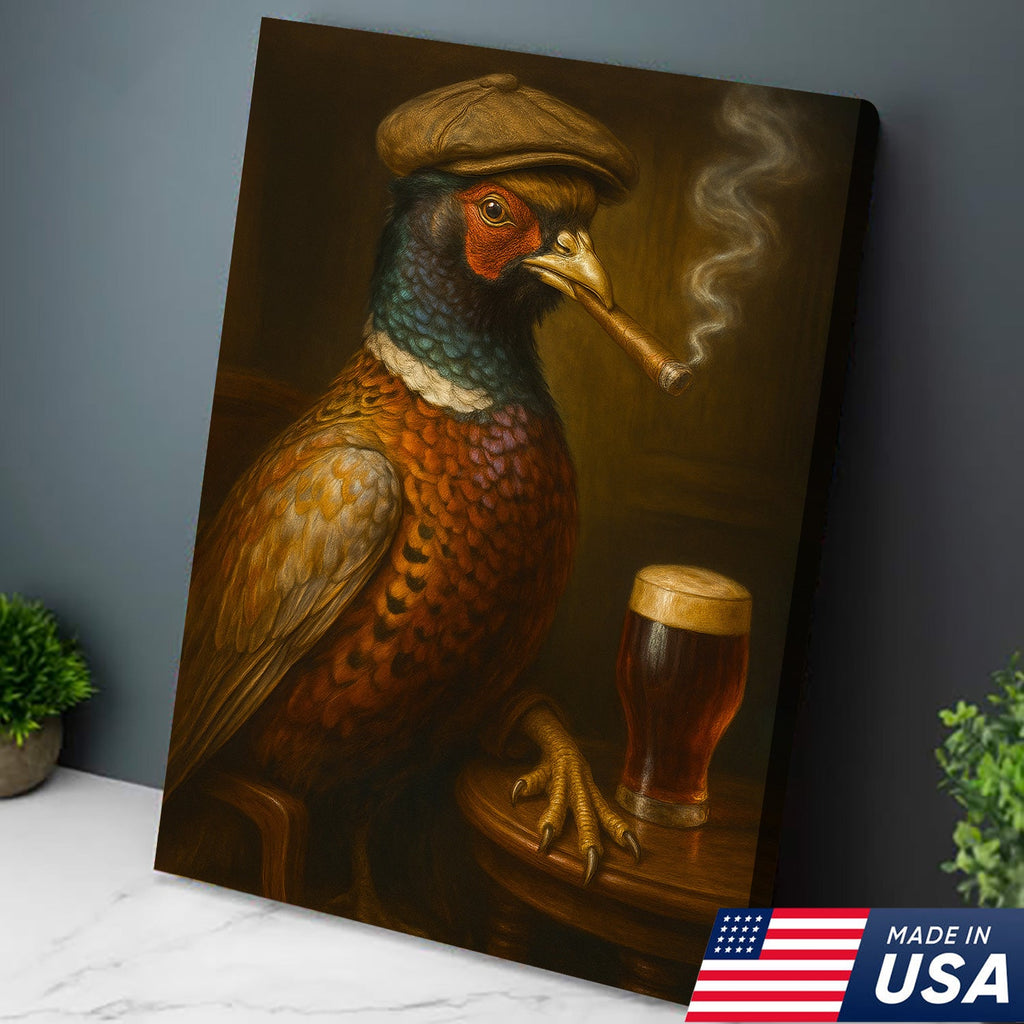 Pheasant Beer & Smoking Canvas – Funny Rustic Wall Art for Hunters, Bar & Man Cave Decor