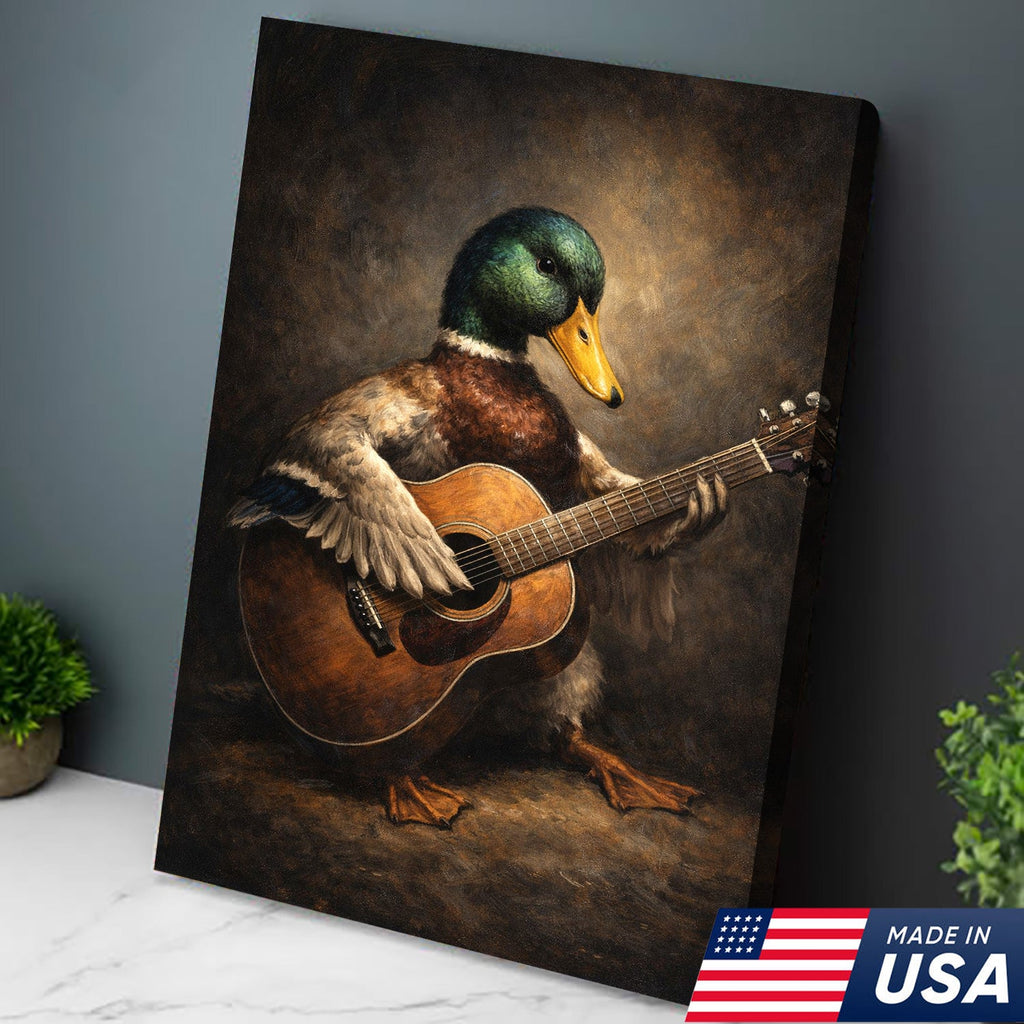 Funny Duck Playing Guitar Canvas Wall Art Music Animal Decor