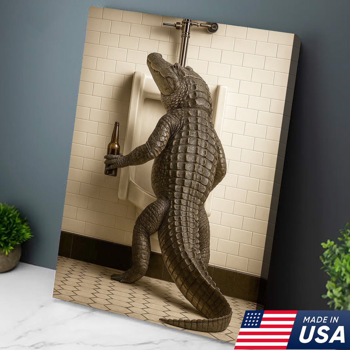 Alligator Bathroom Canvas Wall Art - Funny Rustic Lodge Decor for Cabin, Bar, and Wildlife Lovers