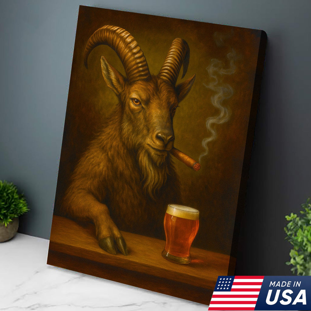 Funny Mountain Goat Smoking And Beer Canvas Wall Art - Hunting Perfect Gift for Hunters