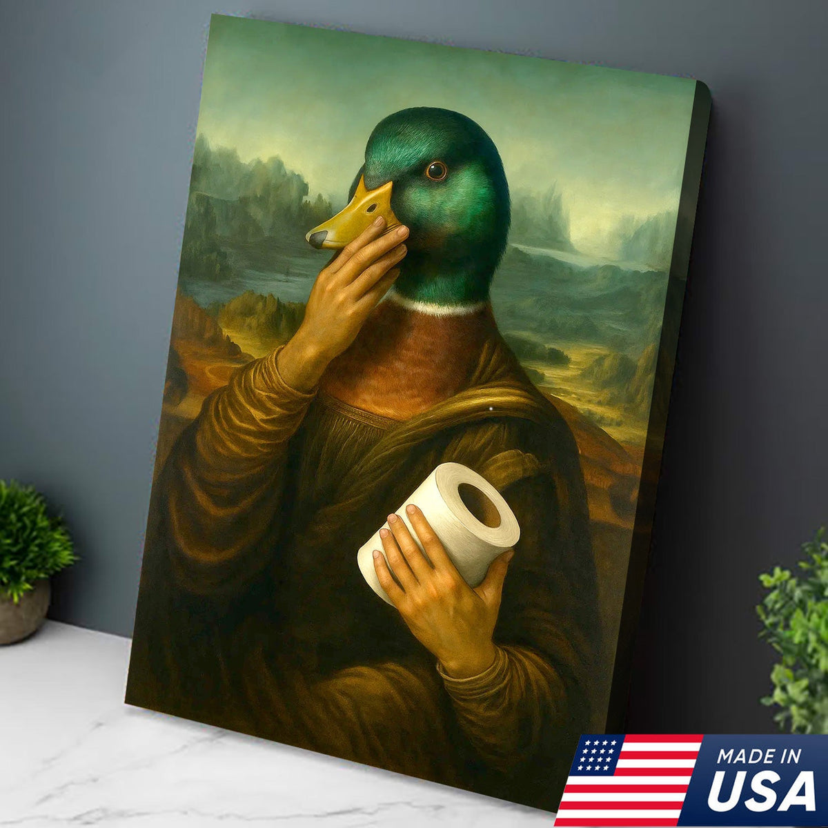 Funny Duck Canvas Wall Art, Parody Bathroom Artwork, Humorous Animal Portrait Decor