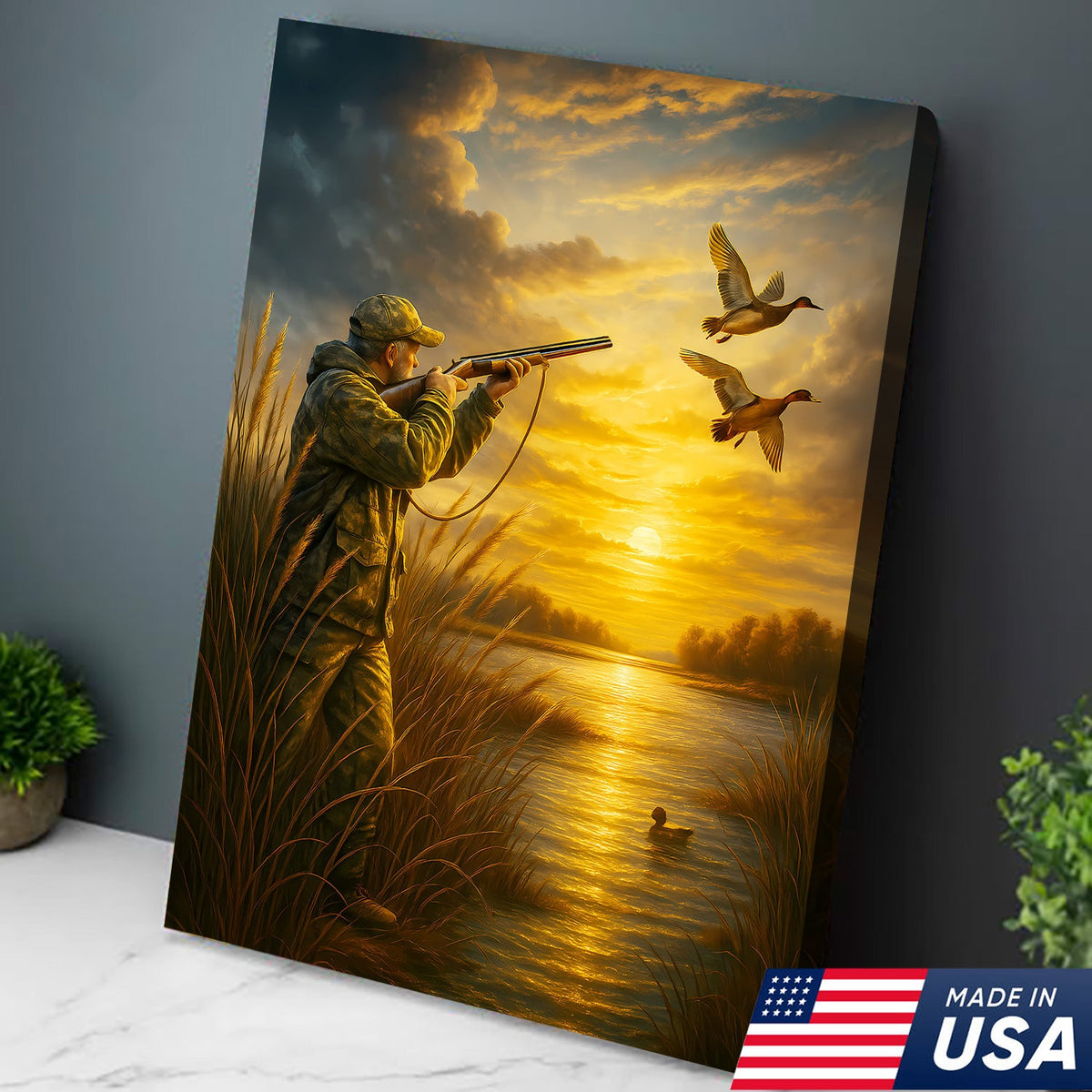 Duck Hunting Wall Art – Sunset Waterfowl Canvas for Hunters, Man Cave & Cabin Decor