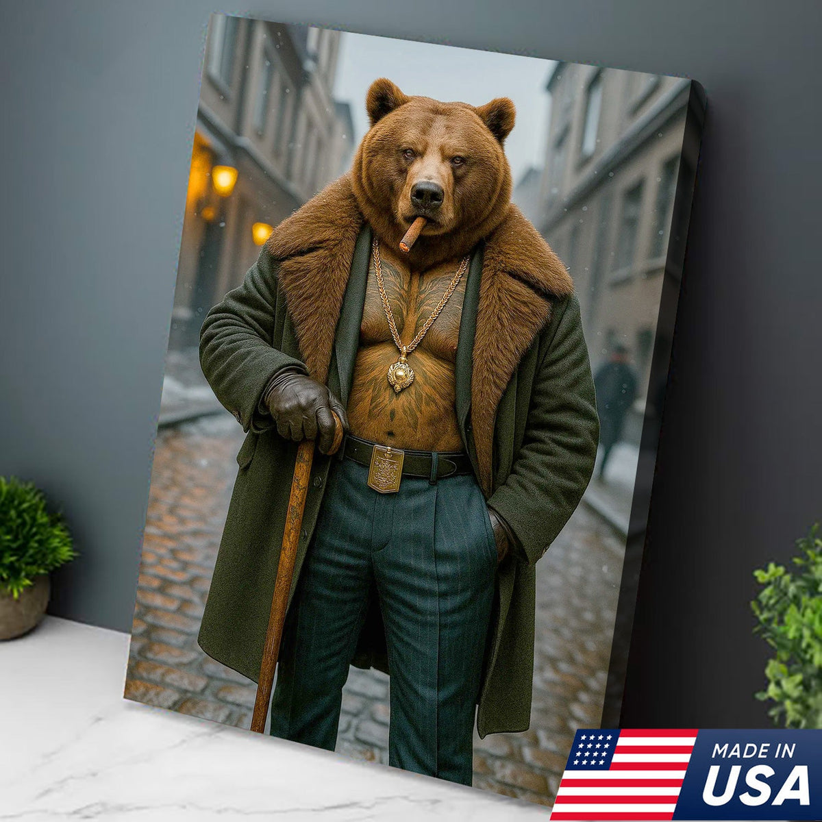 Urban Boss Bear in Fur Coat Canvas Wall Art, Dapper Animal product image 4