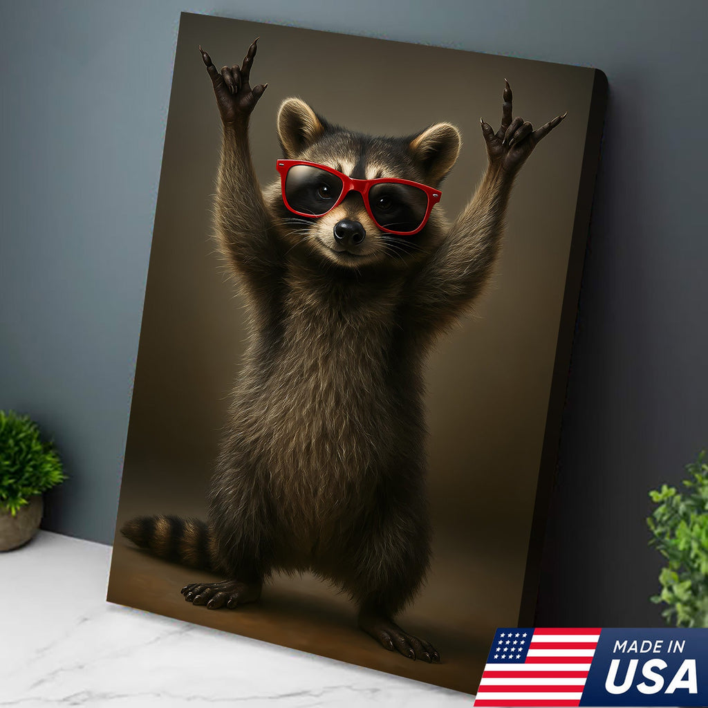 Cool Raccoon Wear Glasses Canvas Wall Art – Funny Gift for Hunters, Men & Cabin Decor