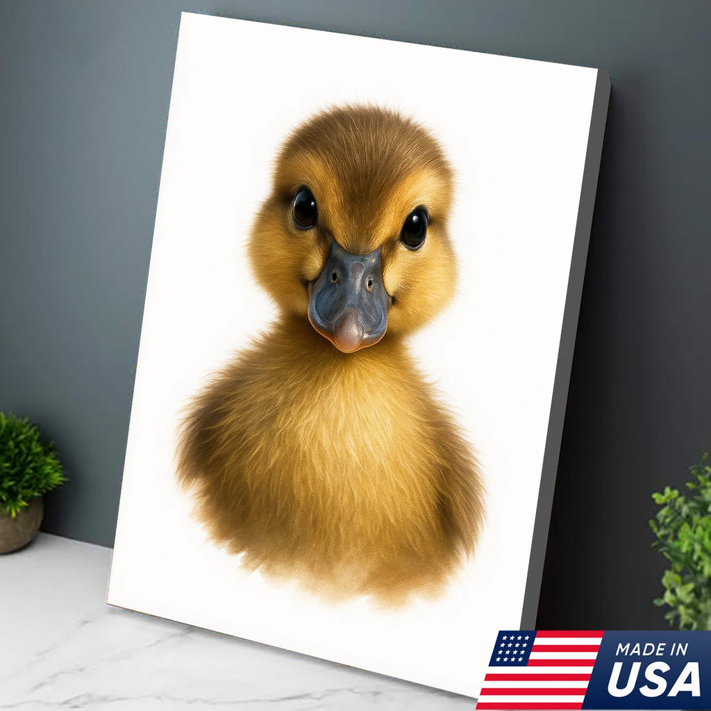 Minimalist Duckling Canvas Wall Art, Cute Baby Duck Portrait, Modern Animal Nursery Print