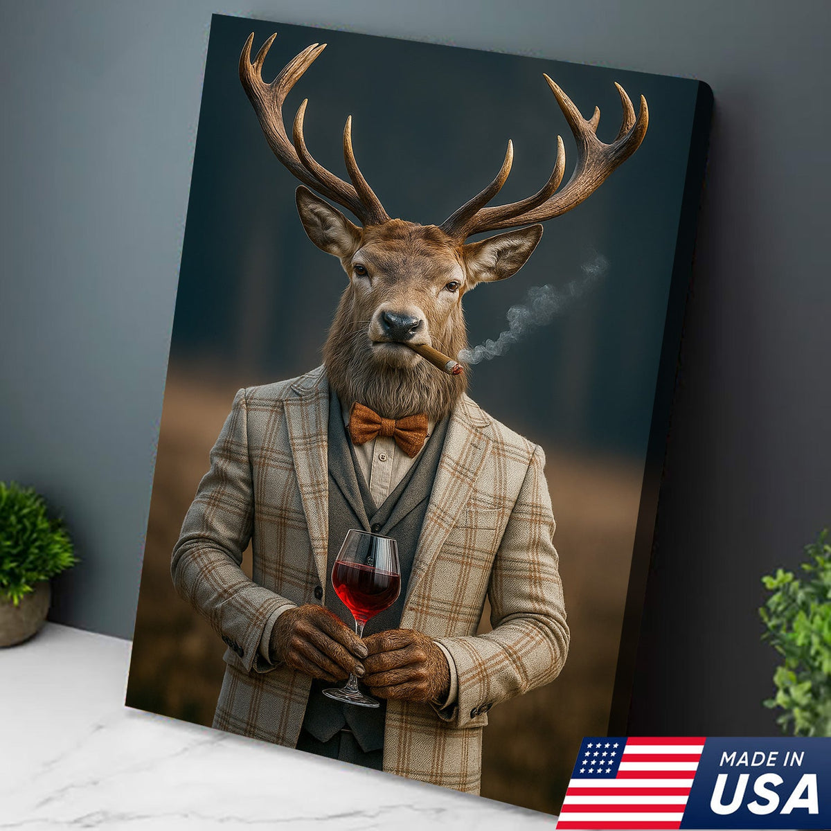 Gentleman Deer Portrait Canvas – Rustic Lodge Wall Art for Hunters & Outdoorsmen
