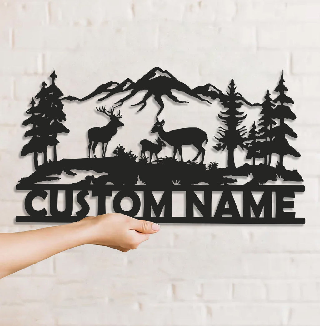 Personalized Deer Family Metal Sign WITH LED/WITHOUT LED - Rustic Cabin Name Sign